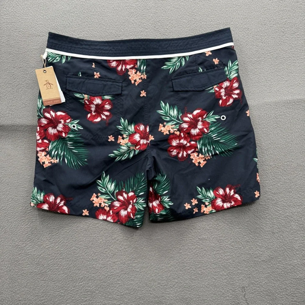 Original Penguin‎ Swim Shorts Mens 34 Blue Tropical Floral Trunks Lined Beach